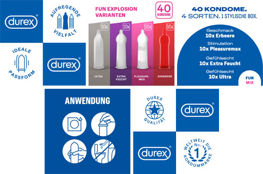 DUREX Fun Explosion kondom-mix af 4 typer, 40 stk
