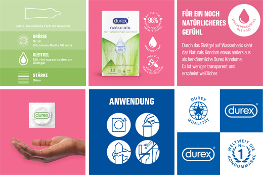 DUREX naturals kondomer med vandbaseret glidecreme, 10 stk