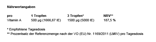 VITAMIN A 500 µg højdosis veganske dråber, 50 ml