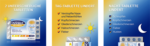 OLYGRIPPAL Dag & Nat 500 mg/60 mg tabletter, 16 stk