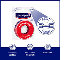HANSAPLAST Klassisk 1,25 cm x 5 m fikseringsgips, 1 stk