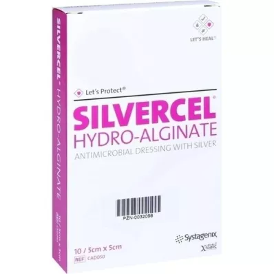 SILVERCEL Hydroalginatbandage 5x5 cm, 10 stk SILVERCEL Hydroalginatbandage 5x5 cm, 10 stk