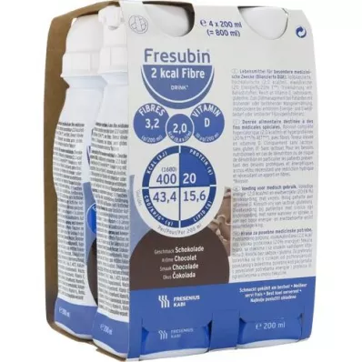 FRESUBIN 2 kcal Fiber DRINK Chokolade drikkeflaske, 4X200 ml