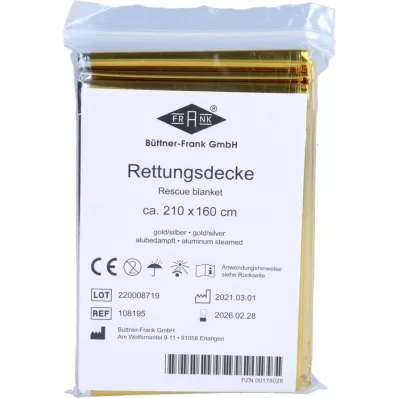 RETTUNGSDECKE KFZ 160x210 cm guld/sølv, 1 stk