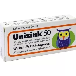 UNIZINK 50 mave-resistente tabletter, 20 stk