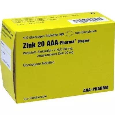 ZINK 20 AAA-Pharma dragéer, 100 stk