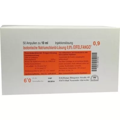 ISOTONISCHE NaCl-opløsning 0,9% Eifelfango Inj. opløsning, 50x10 ml
