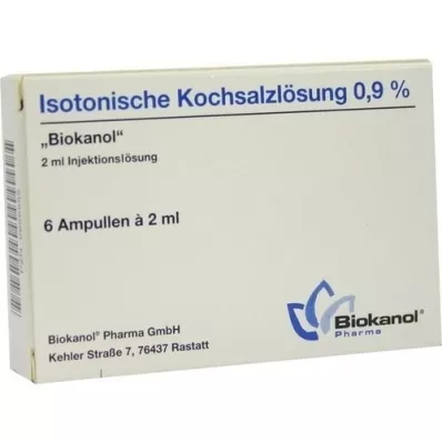 ISOTONISCHE Saltvandsopløsning 0,9% Biokanol ampuller, 6X2 ml ISOTONISCHE Saltvandsopløsning 0,9% Biokanol ampuller, 6X2 ml