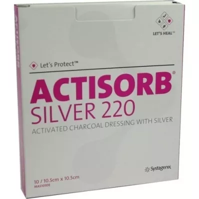 ACTISORB 220 Sølv 10,5x10,5 cm sterile kompresser, 10 stk