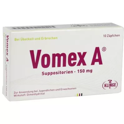 VOMEX A 150 mg stikpiller, 10 stk VOMEX A 150 mg stikpiller, 10 stk