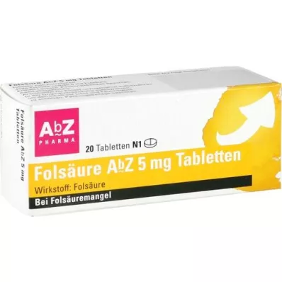 FOLSÄURE AbZ 5 mg tabletter, 20 stk FOLSÄURE AbZ 5 mg tabletter, 20 stk