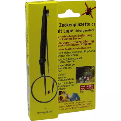 ZECKENPINZETTE Kirurgisk stål med forstørrelsesglas, 1 stk
