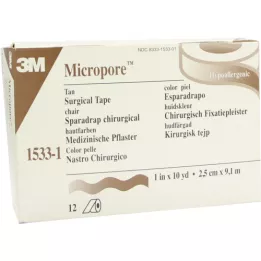 MICROPORE Fleeceplaster 2,5 cmx9,1 m skind 1533-1, 12 stk