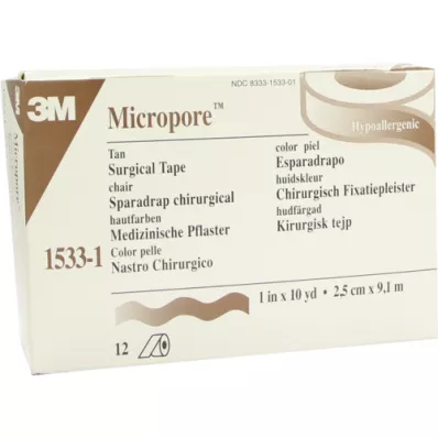 MICROPORE Fleeceplaster 2,5 cmx9,1 m skind 1533-1, 12 stk