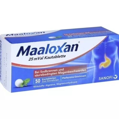 MAALOXAN 25 mVal tyggetabletter, 50 stk MAALOXAN 25 mVal tyggetabletter, 50 stk