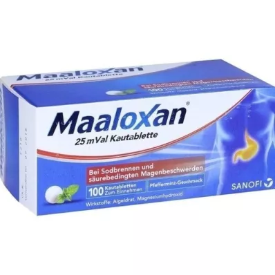 MAALOXAN 25 mVal tyggetabletter, 100 stk