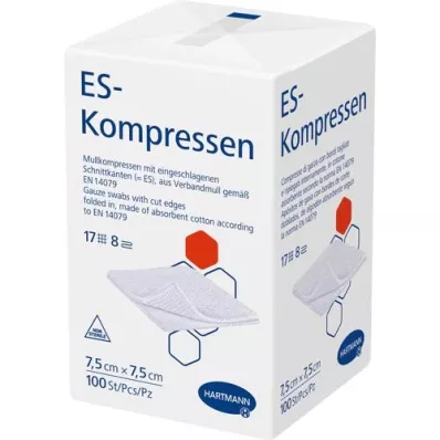 ES-KOMPRESSEN ikke-steril 7,5x7,5 cm 8-fold, 100 stk