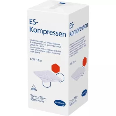 ES-KOMPRESSEN ikke-steril 7,5x7,5 cm 12-fold, 100 stk