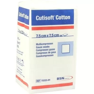 CUTISOFT Bomuld kompr.7,5x7,5 cm ikke-steril, 100 stk