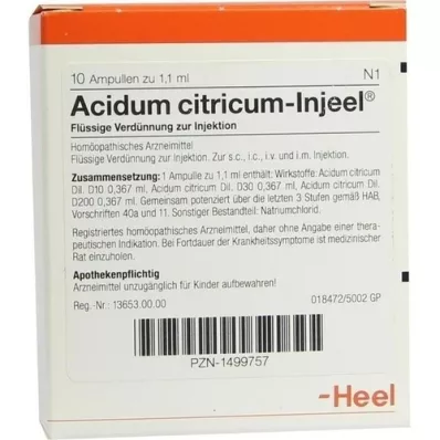 ACIDUM CITRICUM INJEEL Ampuller, 10 stk