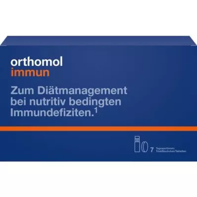 ORTHOMOL Kombinationspakke til immun drikkeflaske/tablet.