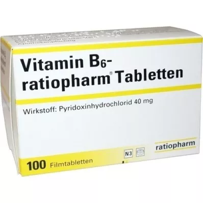VITAMIN B6-RATIOPHARM 40 mg filmovertrukne tabletter, 100 stk VITAMIN B6-RATIOPHARM 40 mg filmovertrukne tabletter, 100 stk