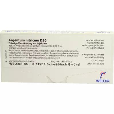 ARGENTUM NITRICUM D 20 ampuller, 8X1 ml