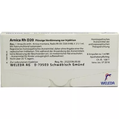 ARNICA RH D 20 ampuller, 8 x 1 ml