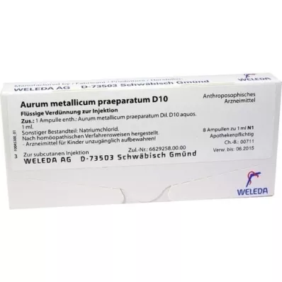 AURUM METALLICUM PRAEPARATUM D 10 ampuller, 8 stk