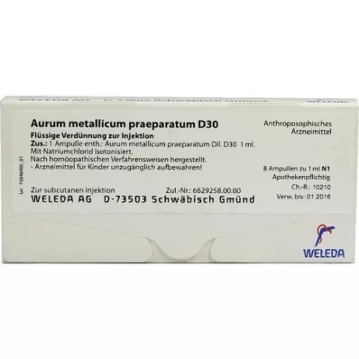 AURUM METALLICUM PRAEPARATUM D 30 ampuller, 8 stk
