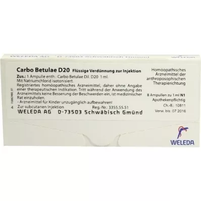 CARBO BETULAE D 20 ampuller, 8X1 ml