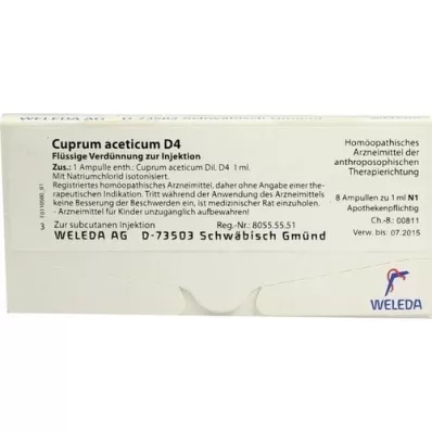 CUPRUM ACETICUM D 4 ampuller, 8X1 ml