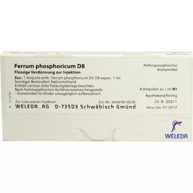 FERRUM PHOSPHORICUM D 8 ampuller, 8X1 ml