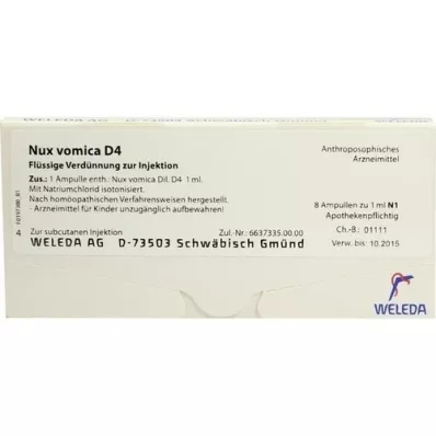NUX VOMICA D 4 ampuller, 8X1 ml