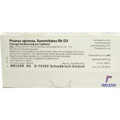 PRUNUS SPINOSA SUMMITATES Rh D 3 ampuller, 8X1 ml
