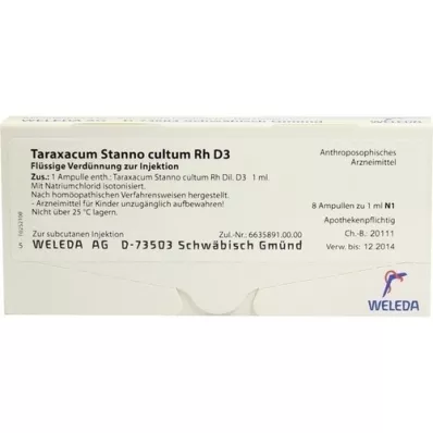 TARAXACUM STANNO cultum RH D 3 ampuller, 8X1 ml