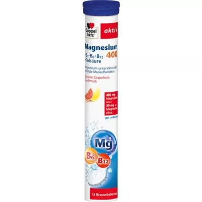 DOPPELHERZ Magnesium 400+B1+B6+B12+Folsyre BTA, 15 stk