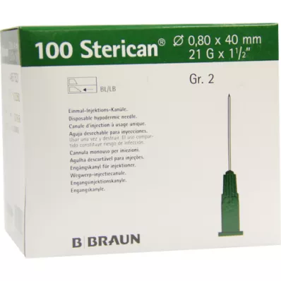 STERICAN Kanyler Luer-Lok 0,80x40 mm størrelse 2 grøn, 100 stk