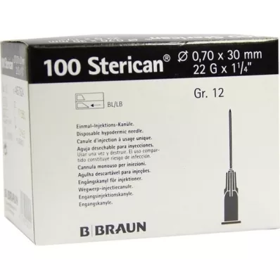 STERICAN Kanyler Luer-Lok 0,70x30 mm størrelse 12 sort, 100 stk