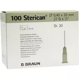 STERICAN Kanyler Luer-Lok 0,40x20 mm størrelse 20 grå, 100 stk