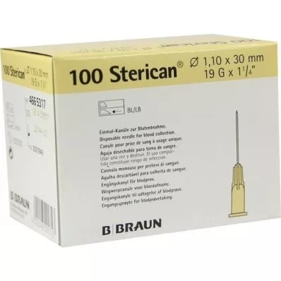 STERICAN Kanyler 19 Gx1 1/4 1,1x30 mm, 100 stk