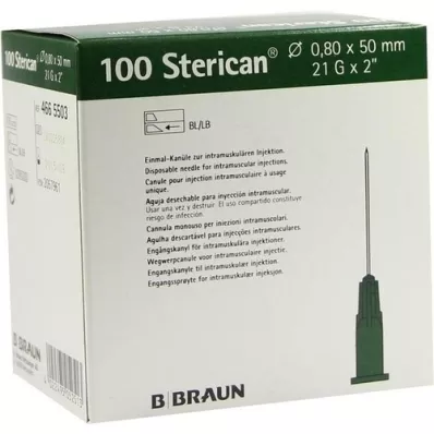 STERICAN Kanyler 21 Gx2 0,8x50 mm, 100 stk
