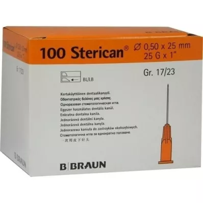 STERICAN Tanddåse Luer 0,5x25 mm, 100 stk