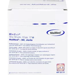 MULLKOMPRESSEN 10x10 cm steril 12-fold, 25X2 stk