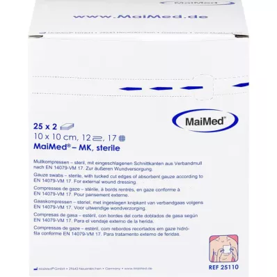 MULLKOMPRESSEN 10x10 cm steril 12-fold, 25X2 stk
