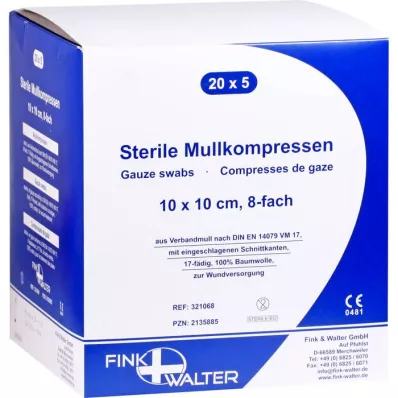 MULLKOMPRESSEN 10x10 cm steril 8-fold, 20X5 stk