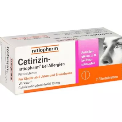 CETIRIZIN-ratiopharm til allergi 10 mg filmtablet, 7 stk