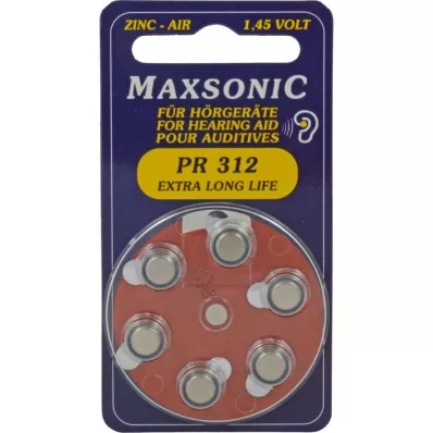 BATTERIEN til høreapparater Maxsonic PR312, 6 stk