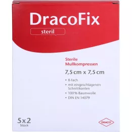 DRACOFIX PEEL Komprimerer 7,5x7,5 cm steril 8-fold, 5X2 stk