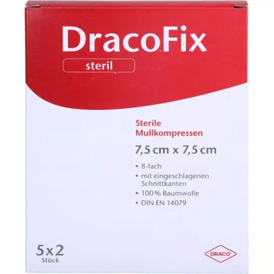 DRACOFIX PEEL Komprimerer 7,5x7,5 cm steril 8-fold, 5X2 stk